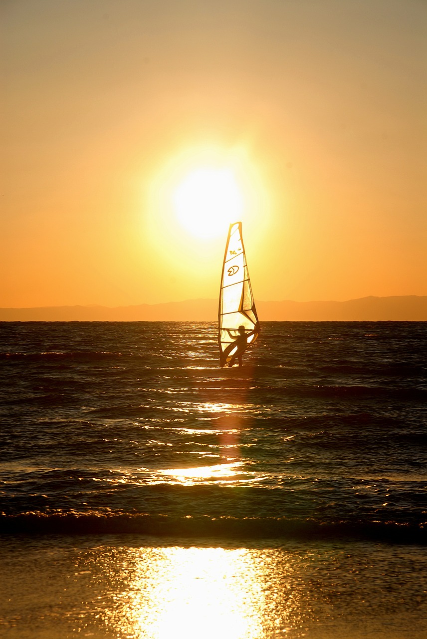 wind surfing sunset zushi free photo