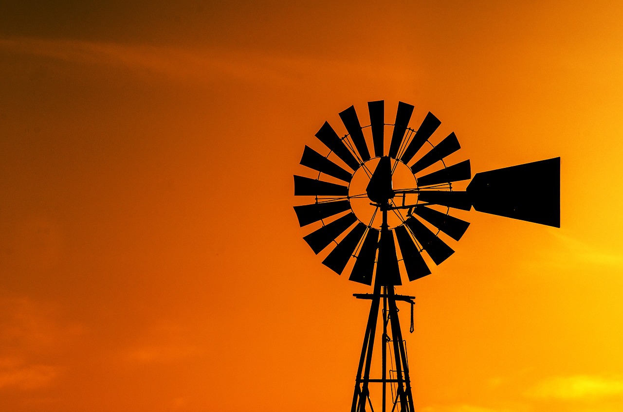 windmill orange sky silhouette free photo