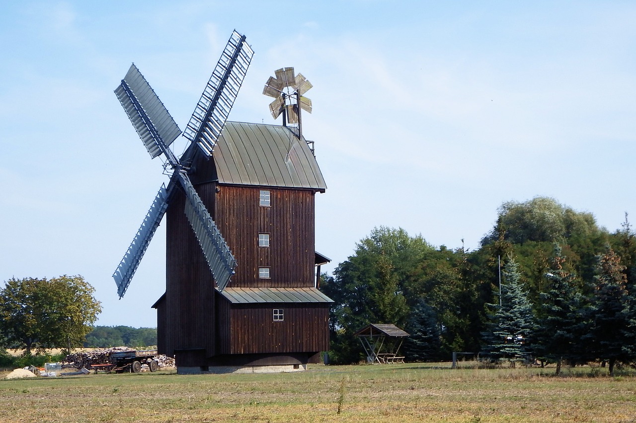 windmill trees meadow free photo