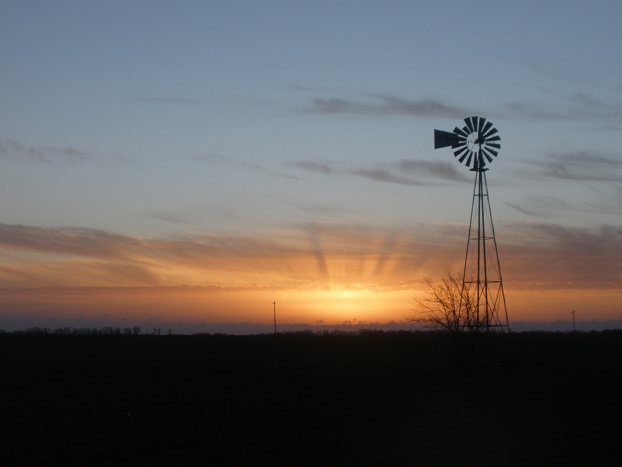 windmill farm sunrise free photo