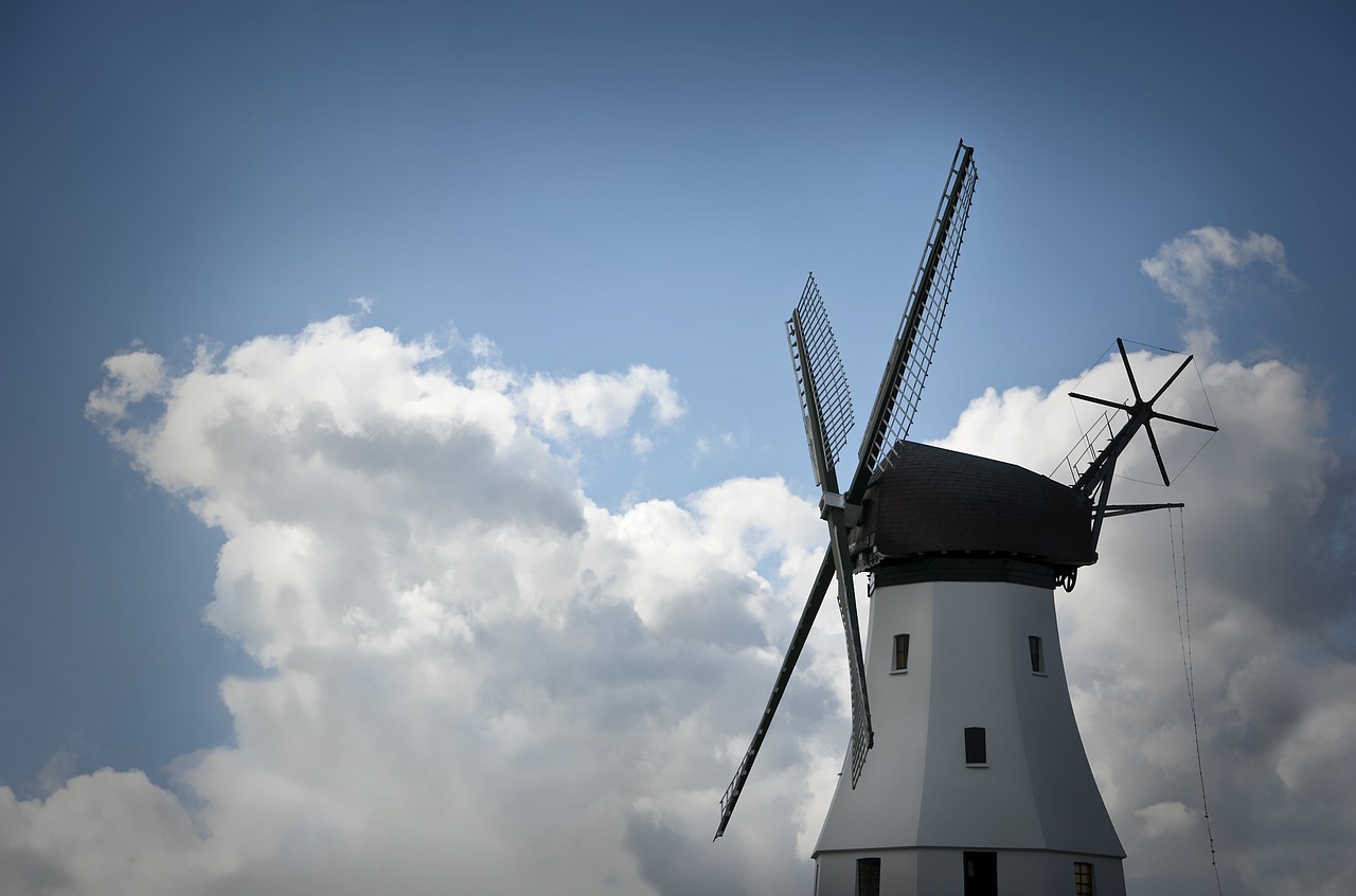 windmill clouds sky free photo