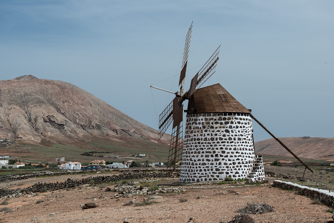 windmill fuerteventura mountains free photo