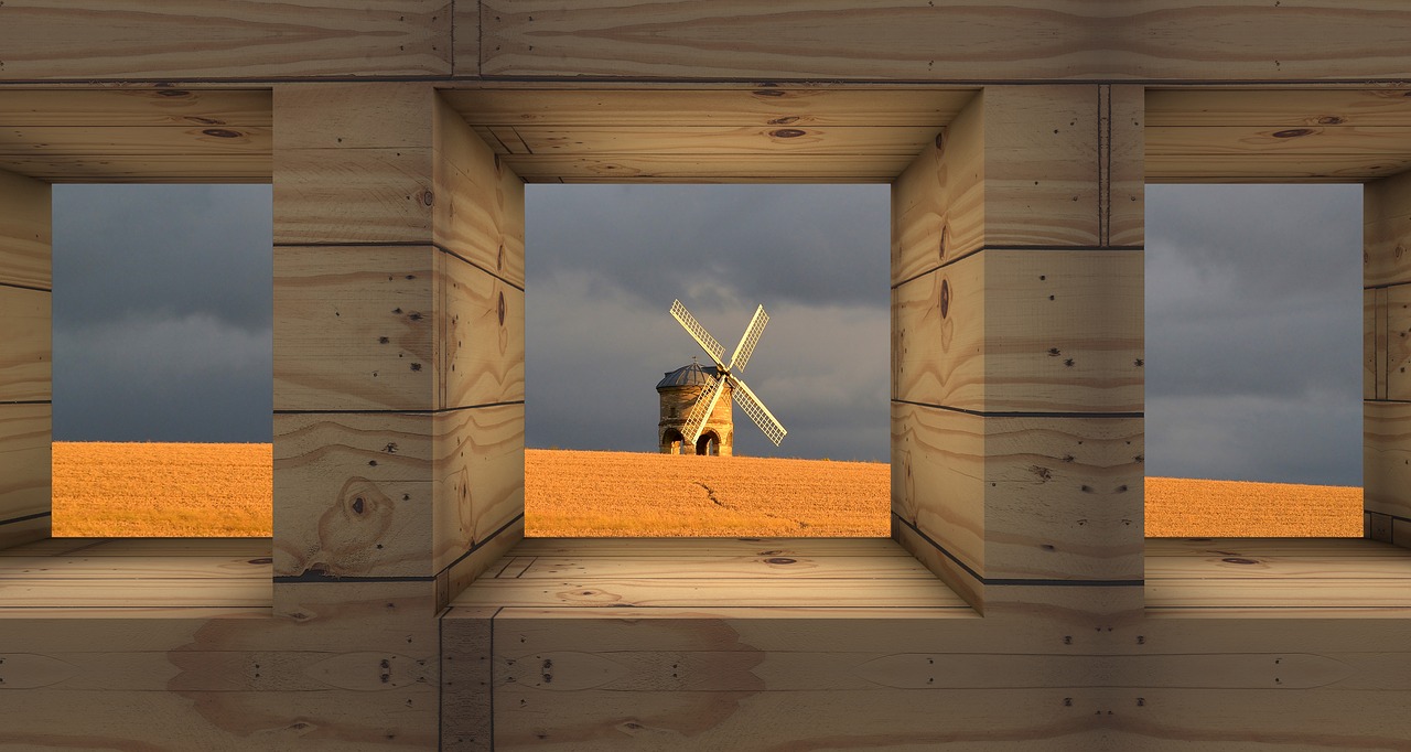 windmill cornfield window free photo