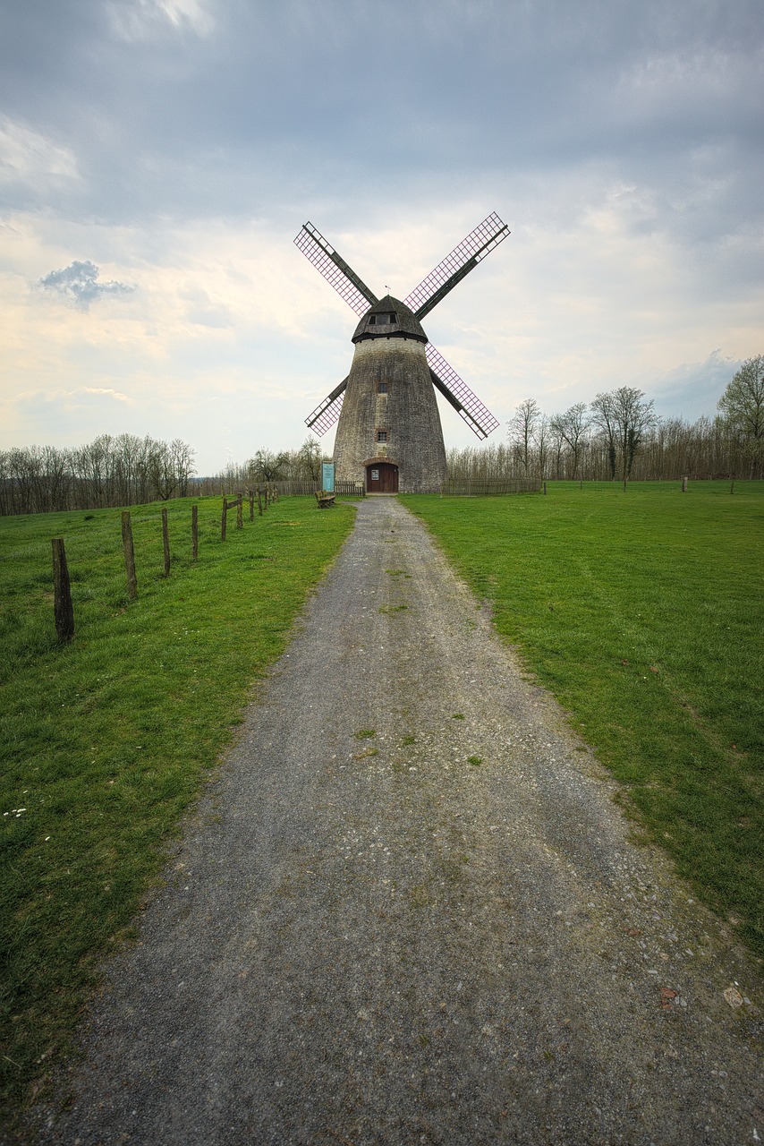 windmill away clouds free photo