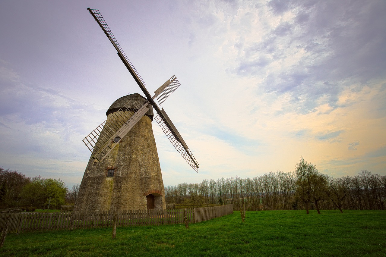 windmill clouds sky free photo