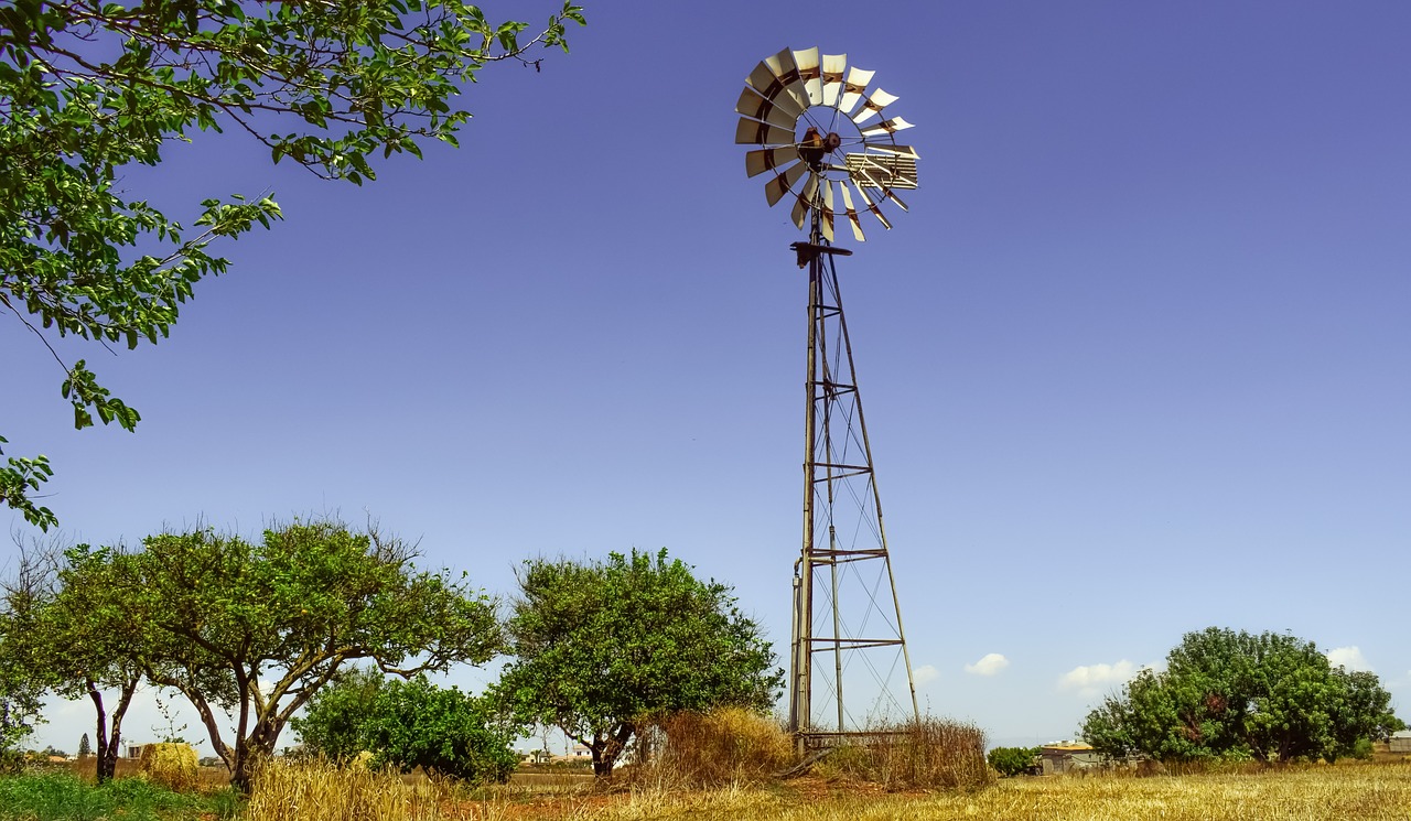 windmill farm trees free photo