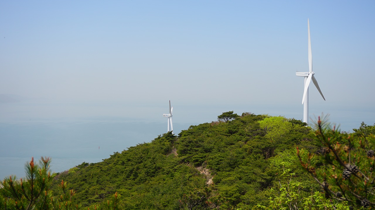 windmill mountain sea free photo