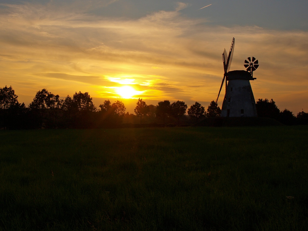 windmill field landscape free photo