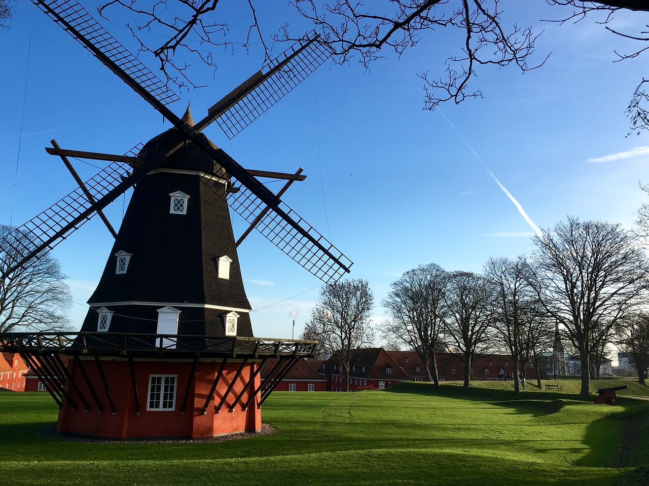 windmill green grass free photo