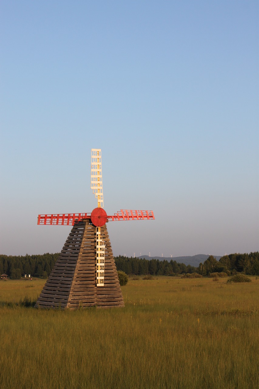 windmill early in the morning prairie free photo