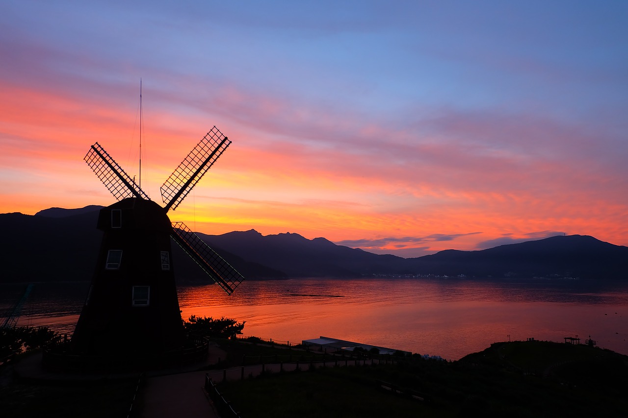 windmill sea glow free photo