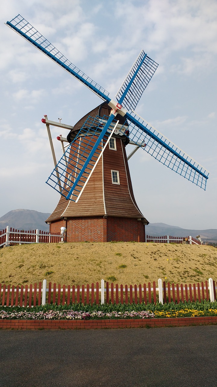 windmill  japan  hill free photo