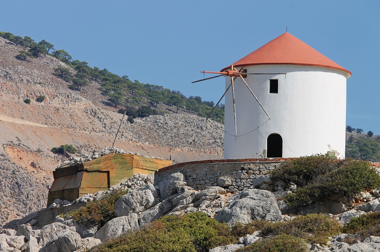 windmill  greece  symi free photo
