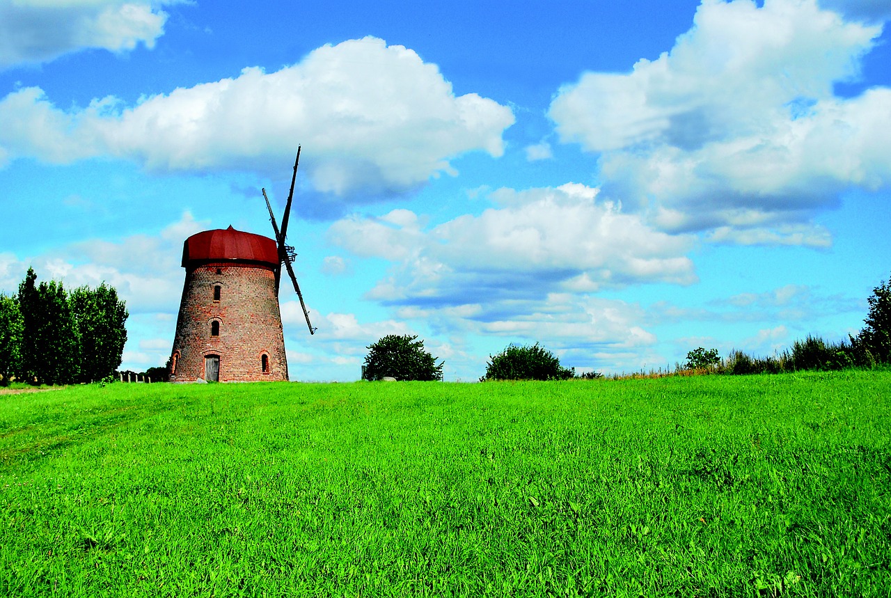 windmill view clouds free photo