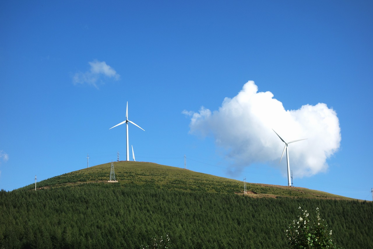 windmill clouds blue sky free photo