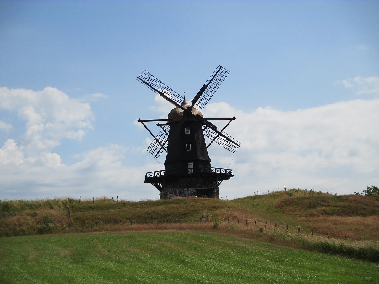 windmill field summer free photo