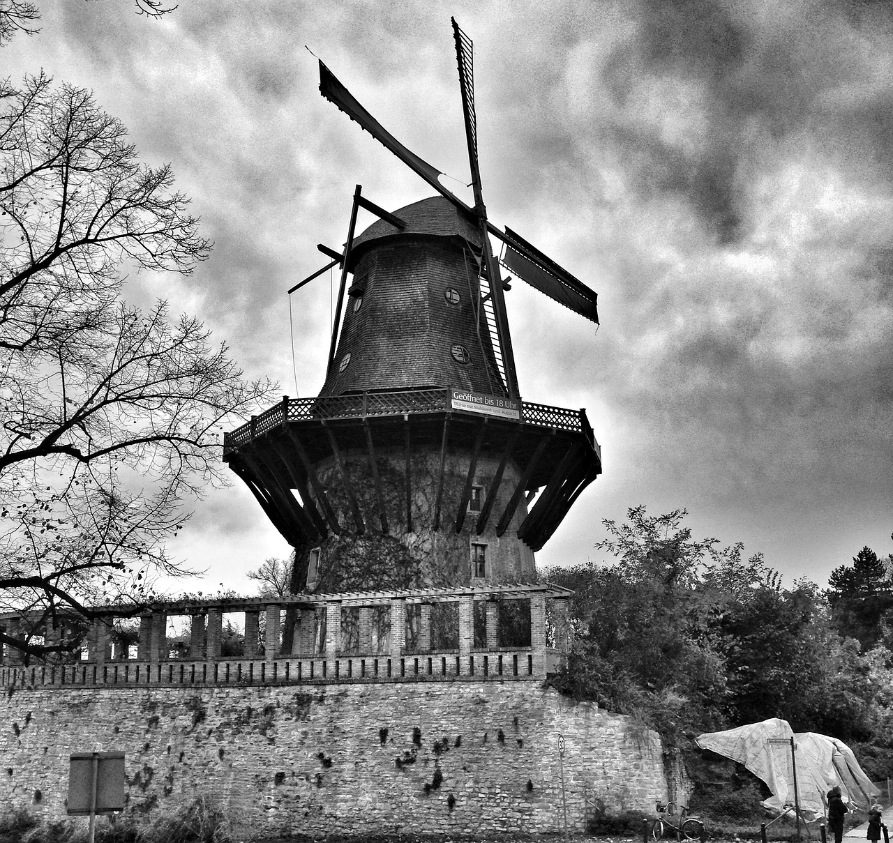 windmill black white berlin free photo