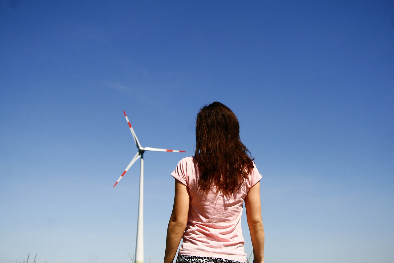 windmill girl sky free photo