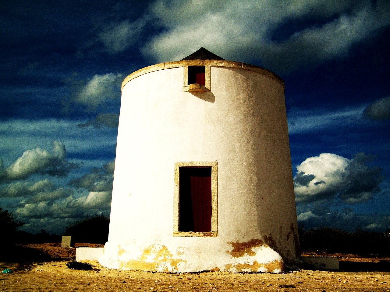 windmill evening clouds free photo