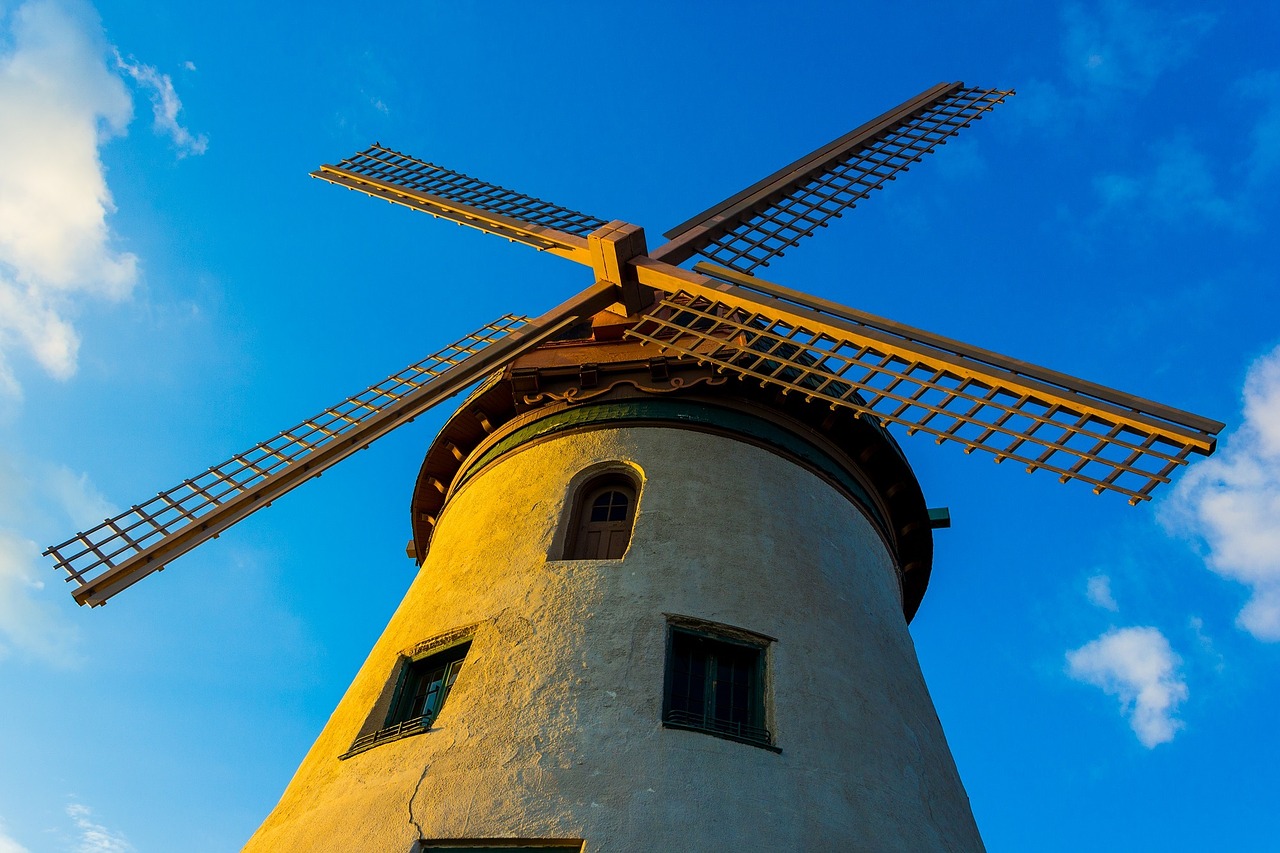 windmill clouds sky free photo