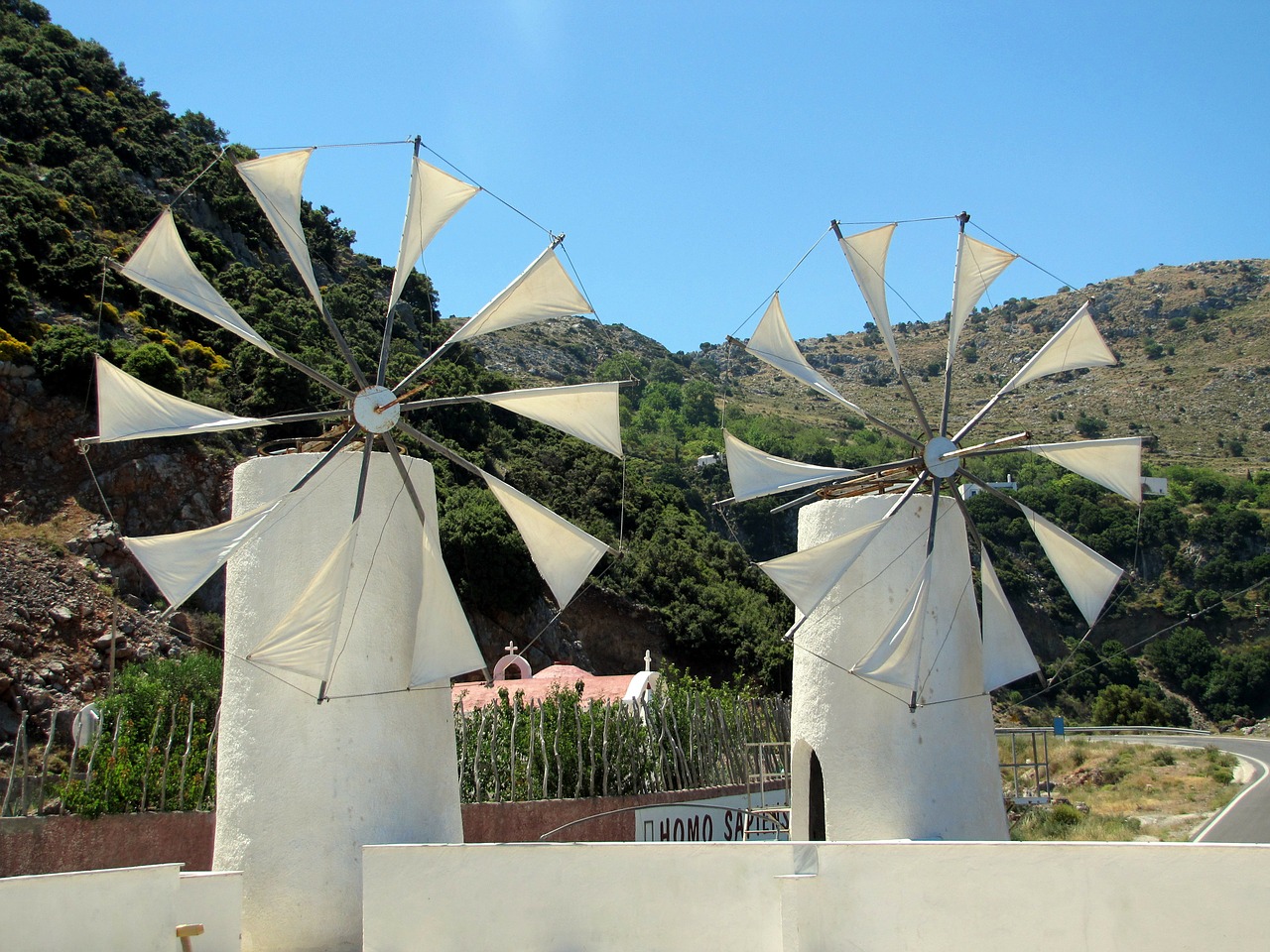 windmills island of crete plateau free photo