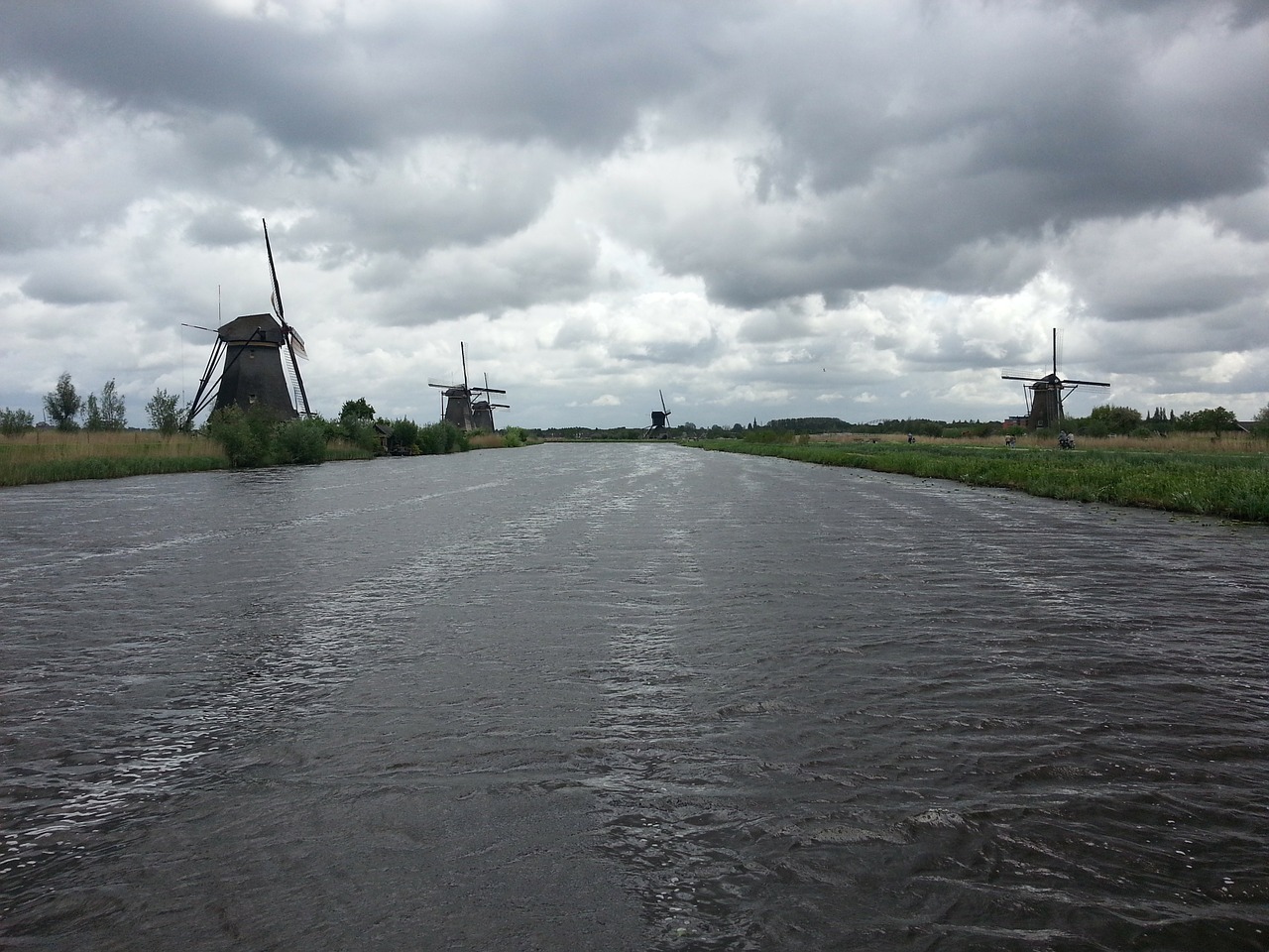 windmills river riverside free photo