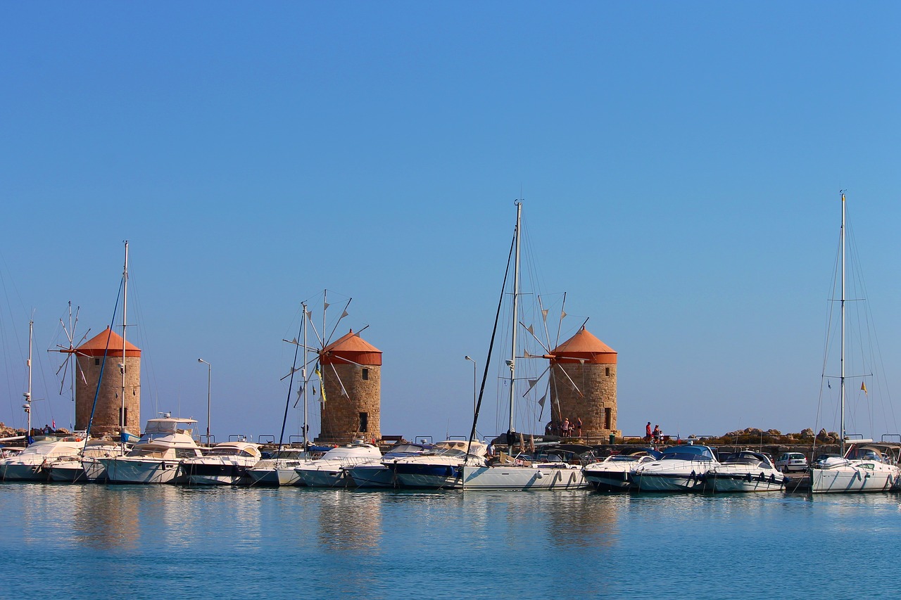 windmills landmark rhodes free photo