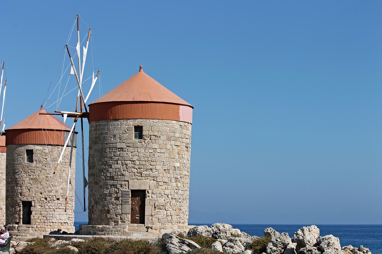 windmills landmark rhodes free photo