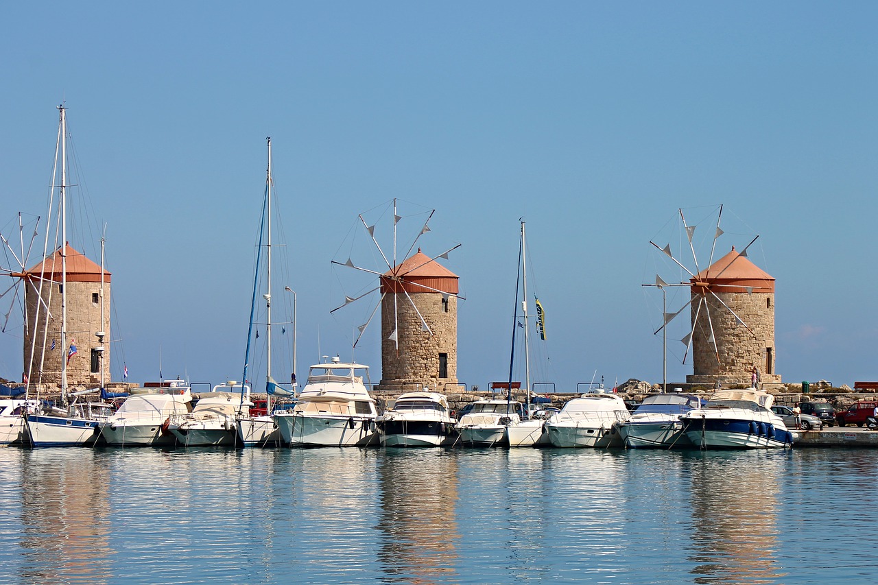 windmills landmark rhodes free photo