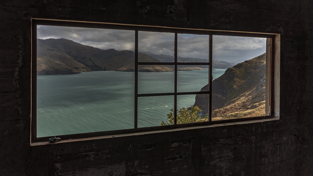 window landscape lyttleton harbour free photo