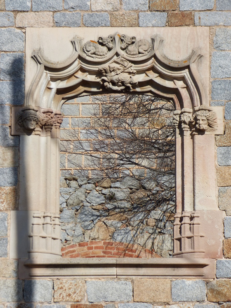 window medieval carved stone free photo