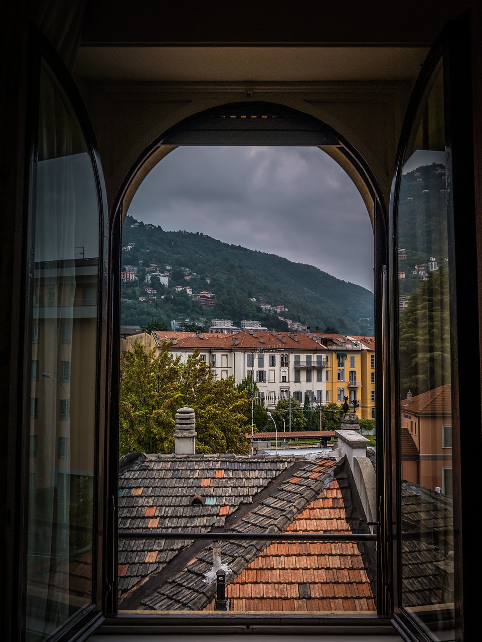 window  outlook  mountains free photo