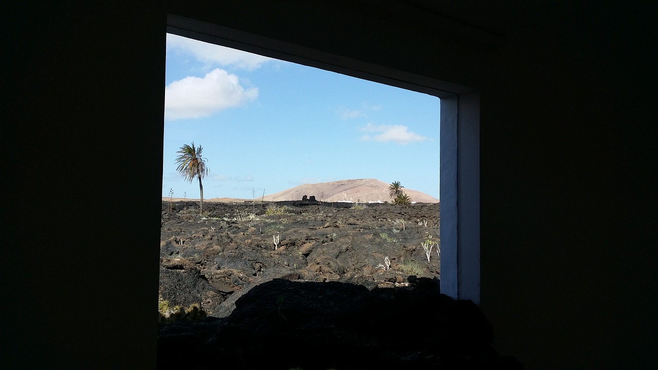 window volcano landscape free photo