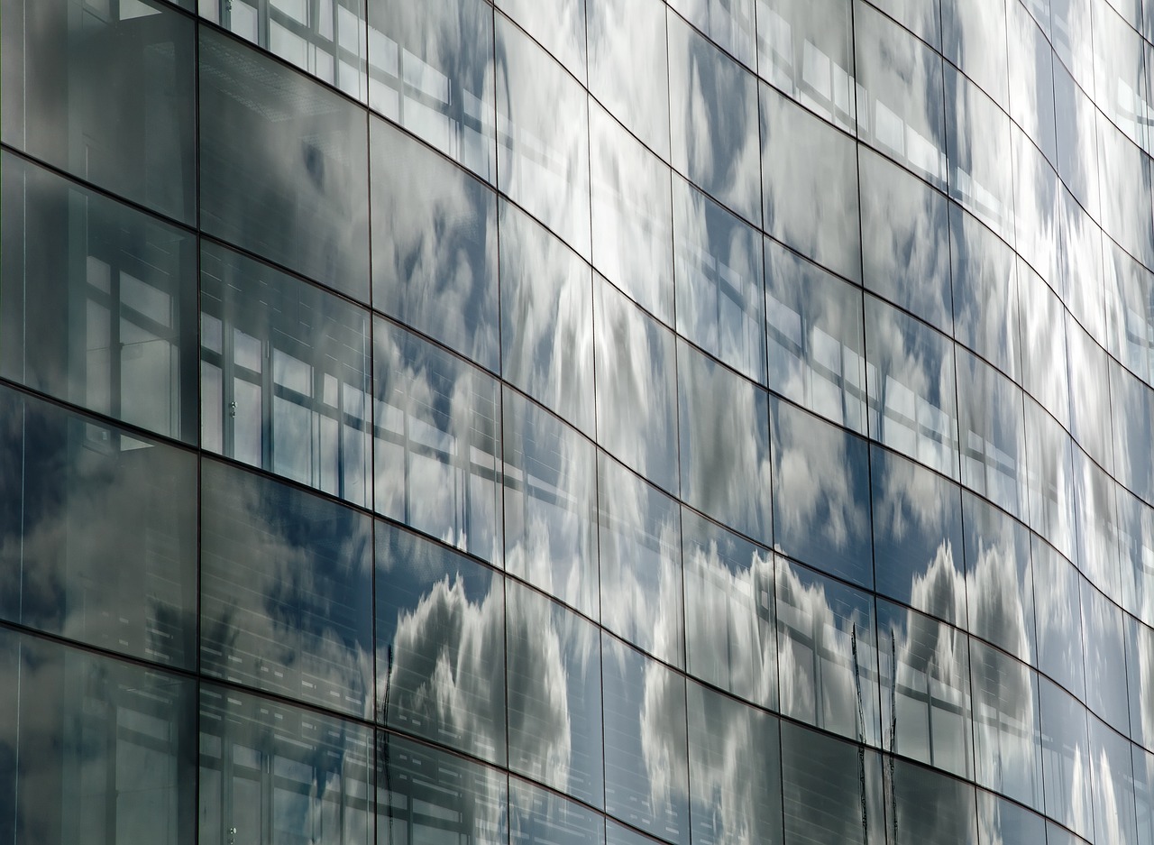 windows reflection clouds free photo