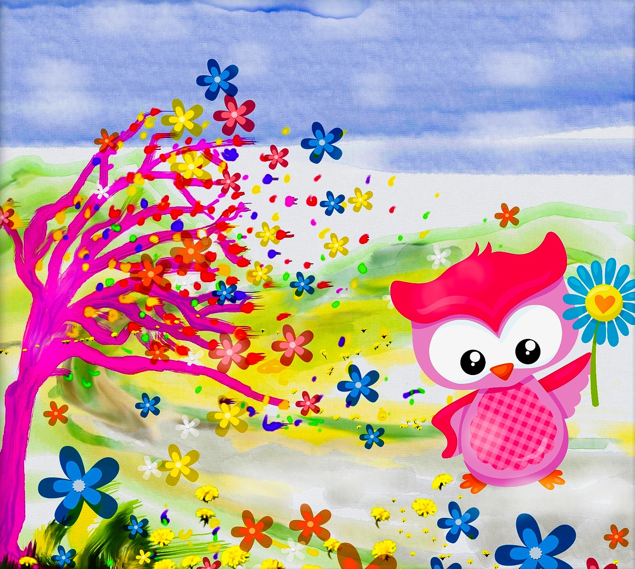 windy day fantasy art children's wall art free photo