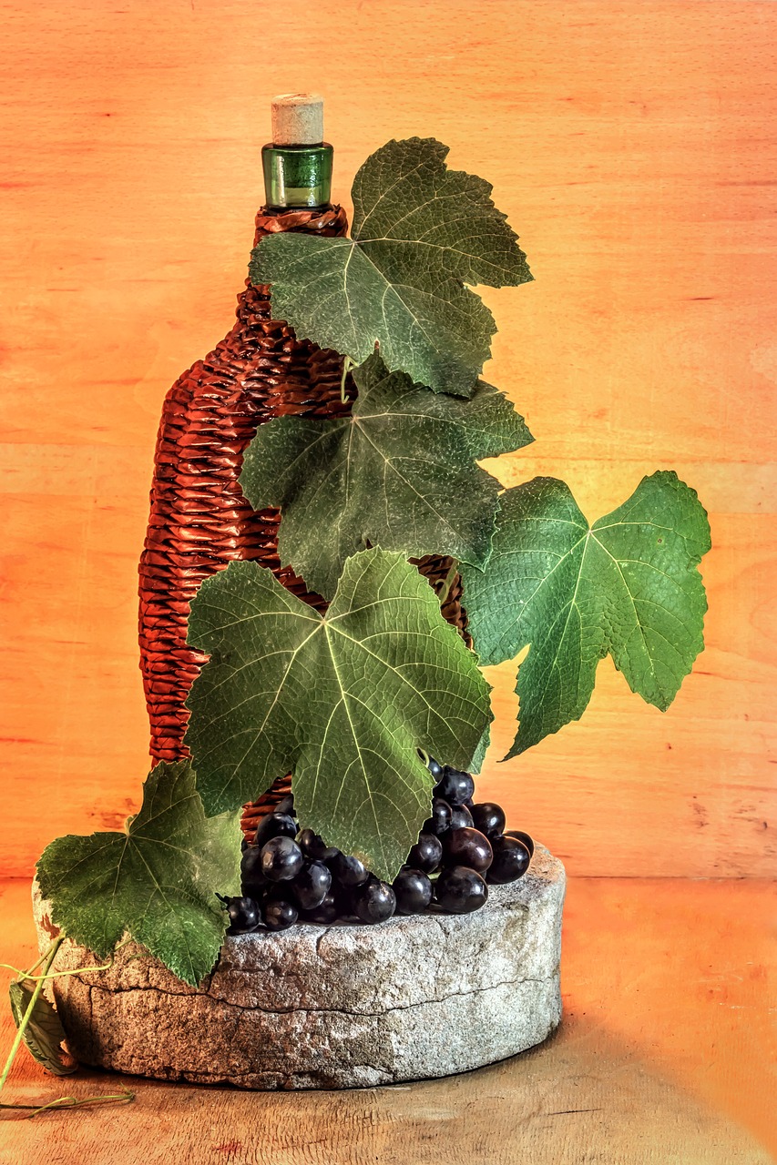 wine braided bottle grapes free photo