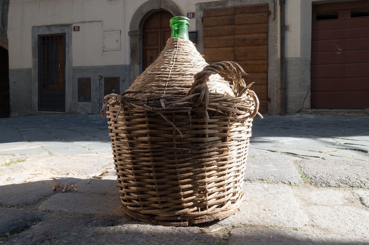 wine balloon raffia basket transport free photo