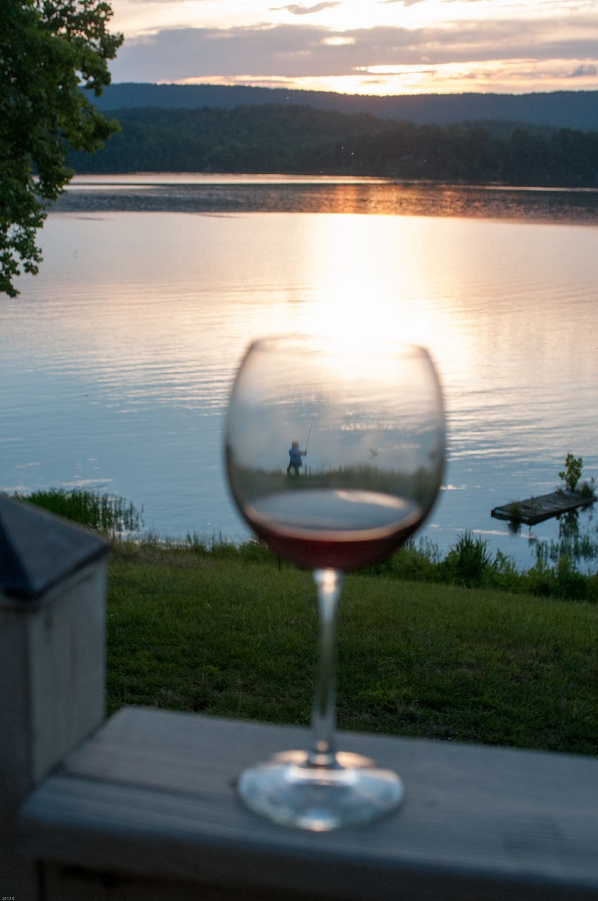 wine glass sunset lake free photo