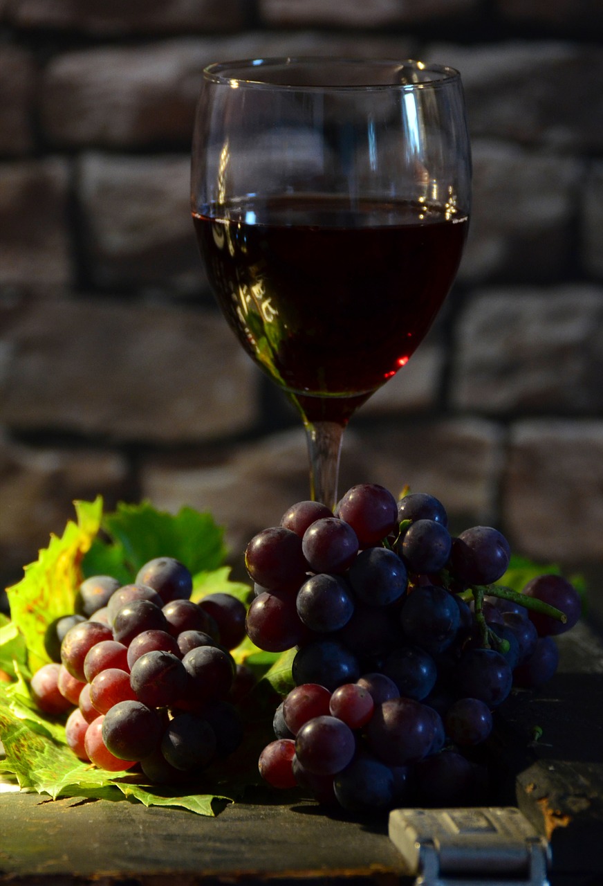 wine glass grapes wine free photo
