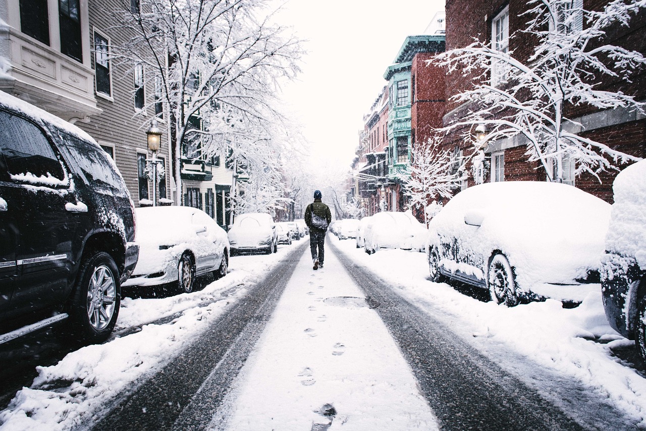 winter snowy street frozen free photo