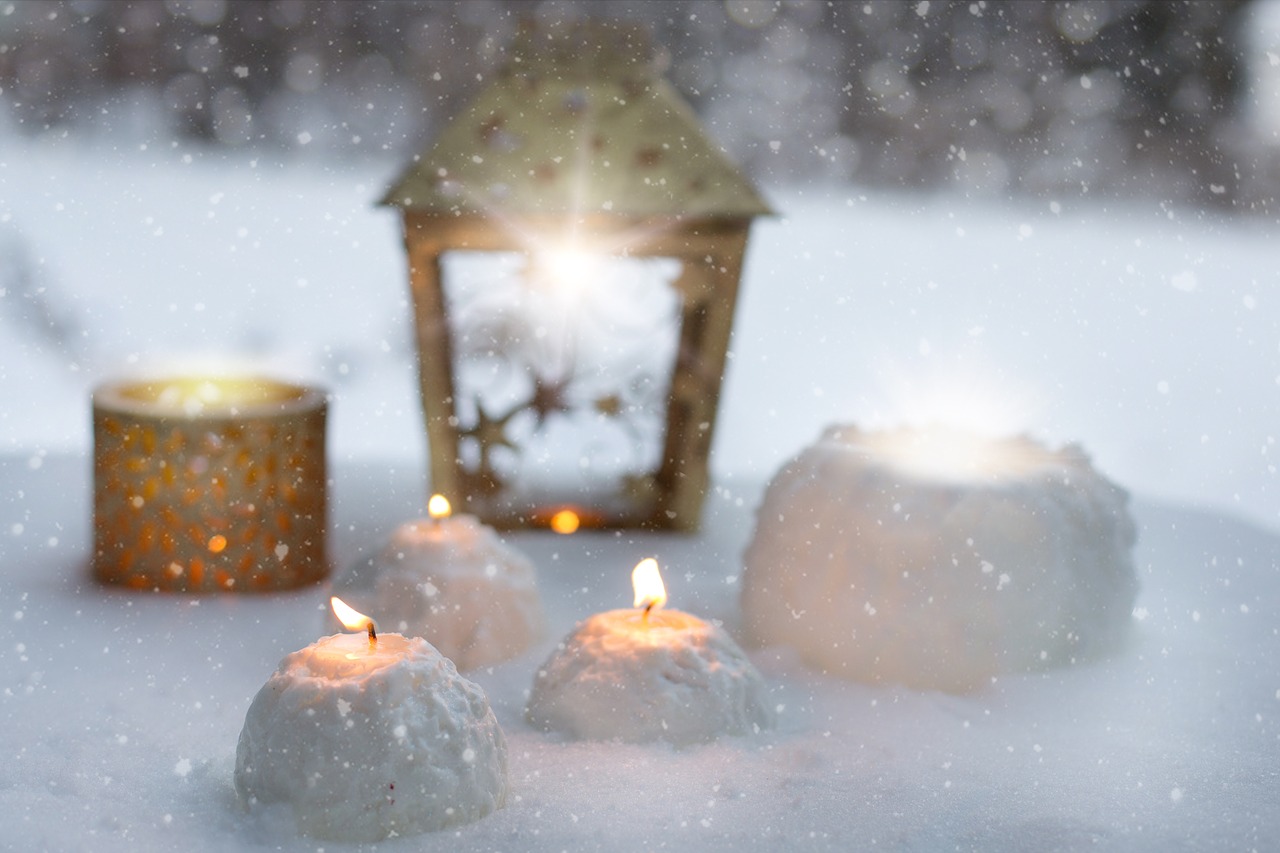 winter candles snowballs free photo