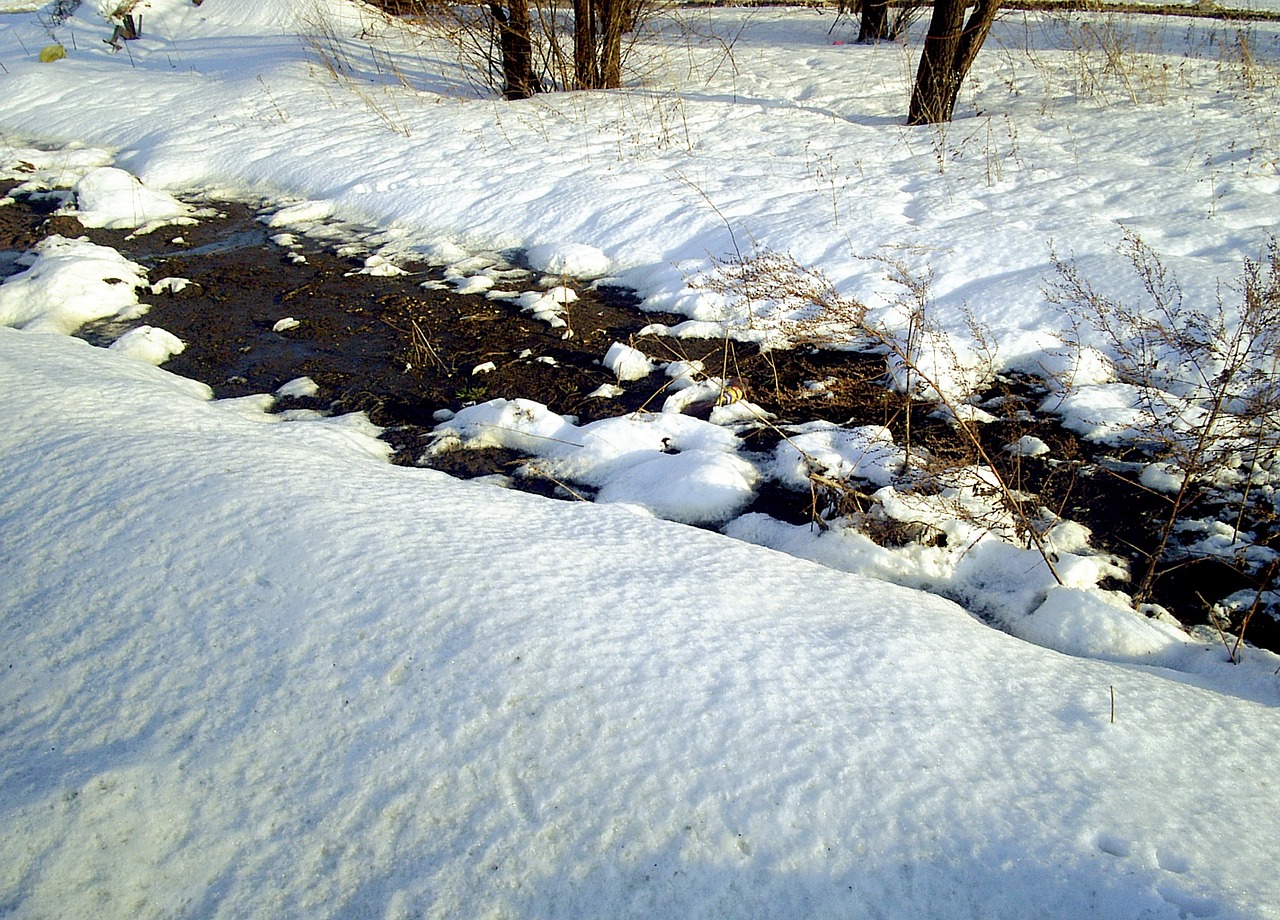 winter snow thawed patches free photo