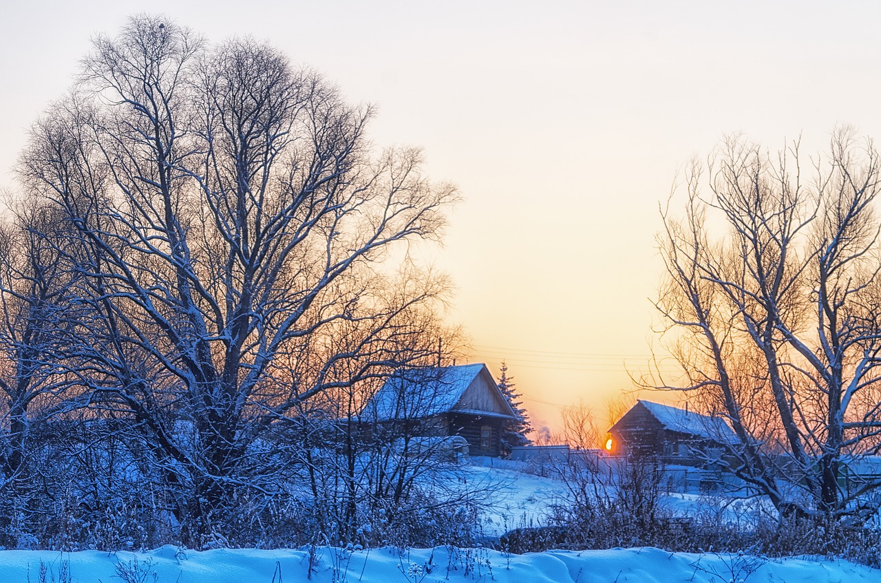 winter village sunset free photo