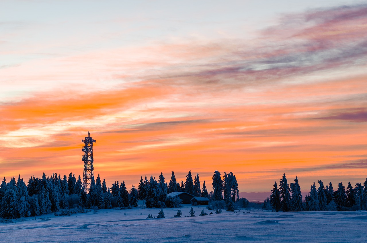 winter snow sunrise free photo