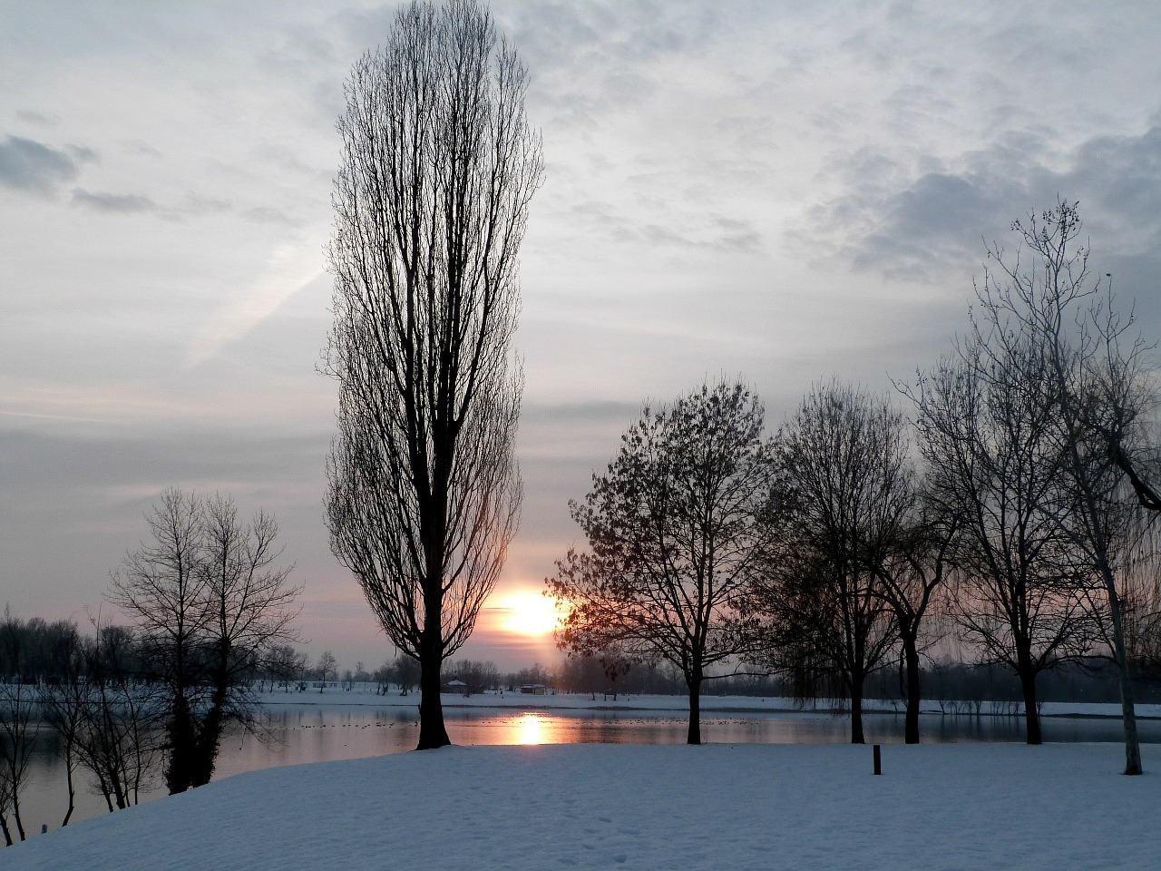 winter lake sunset free photo
