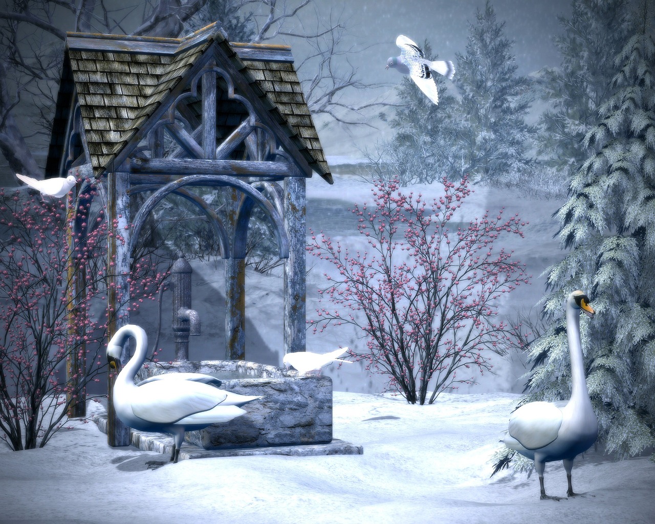 winter swan snow free photo