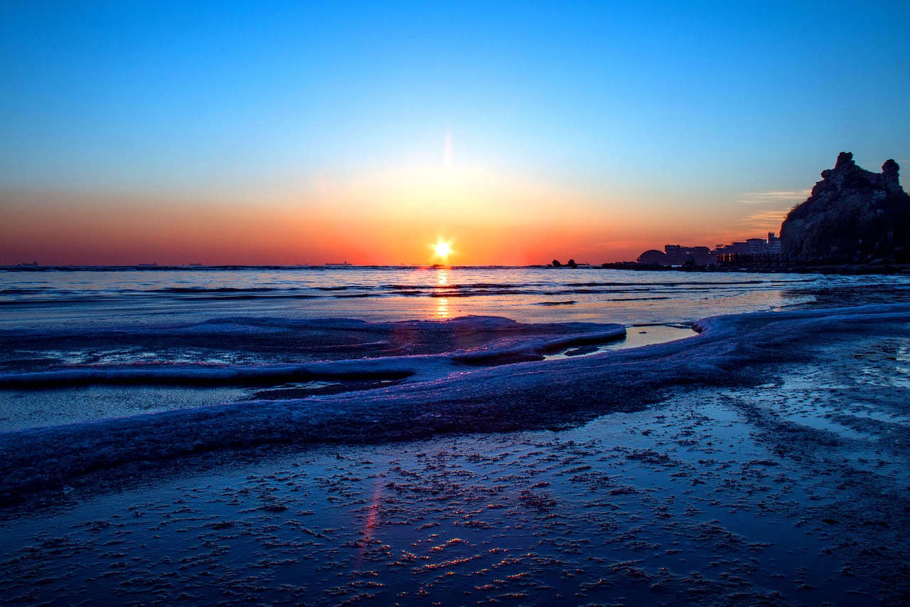 winter beach sunrise free photo