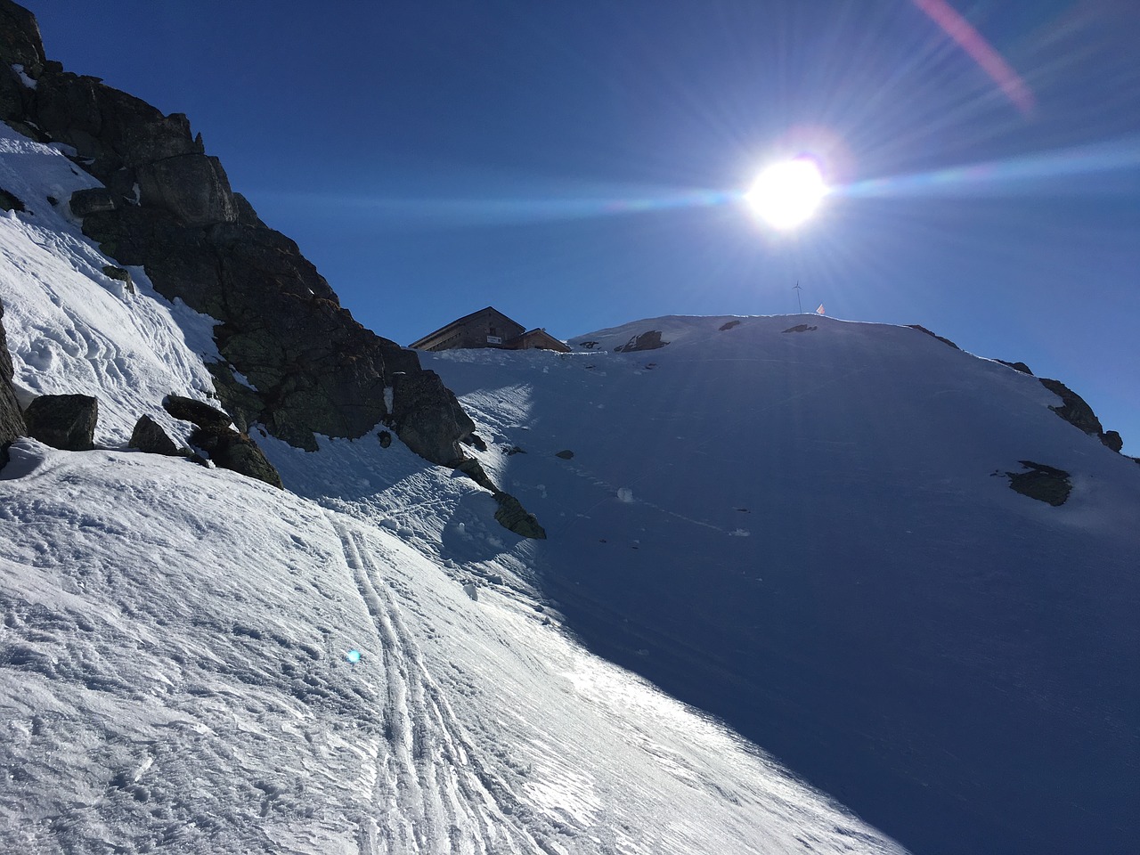 winter ski touring middle mountain cabin free photo