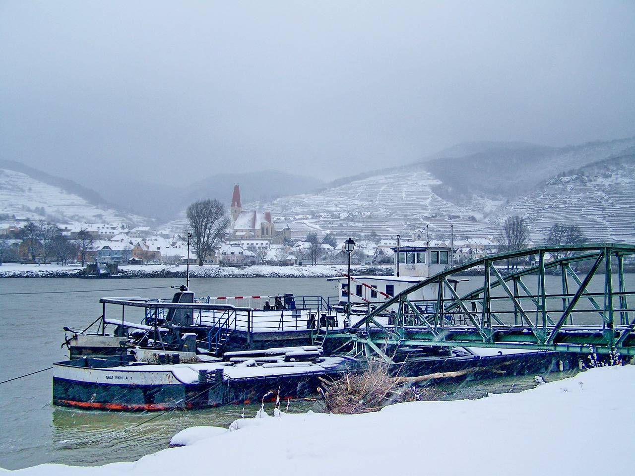 winter ferry danube free photo