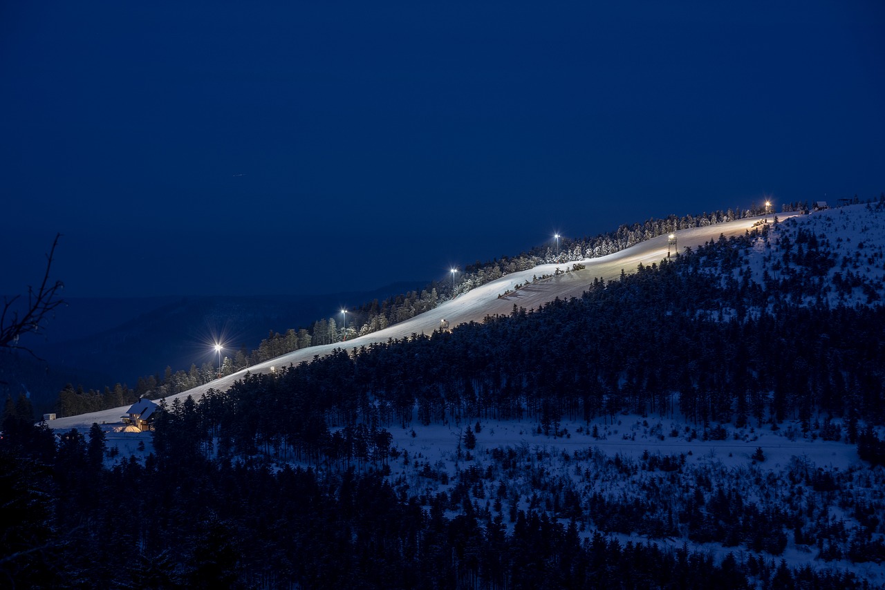 winter  ski run  flood light free photo